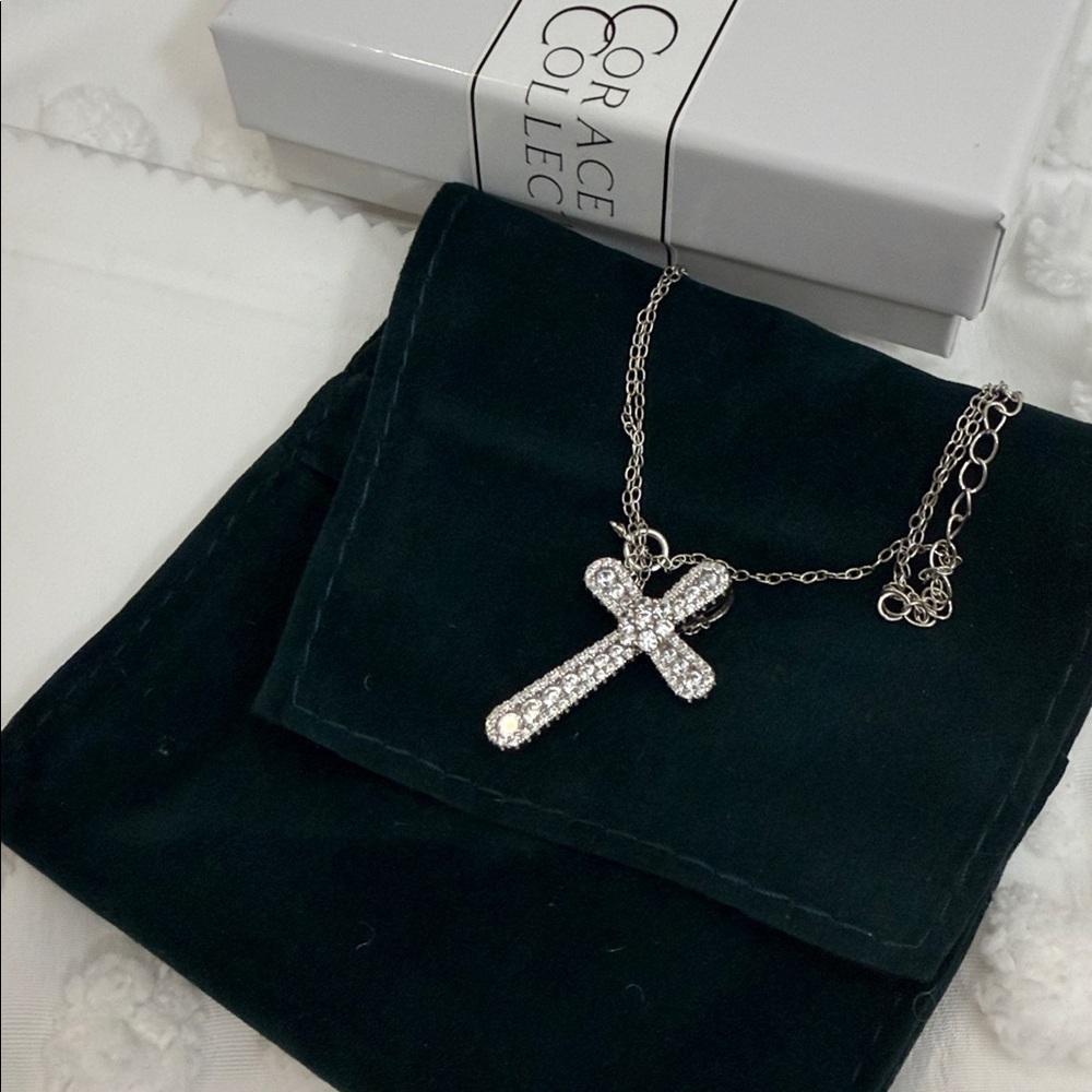 Corace Collection Pave Cross Necklace Sterling Silver - Picture 6 of 12
